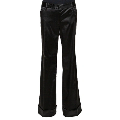 Pre-owned Dolce & Gabbana Black Stretch Satin Flared Pants L