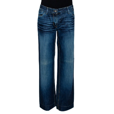 Pre-owned Dolce & Gabbana Indigo Medium Washed Denim Wide Leg Jeans L In Blue