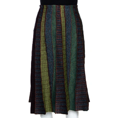 Pre-owned Etro Multicolor Wool And Alpaca Blend Paneled Midi Skirt M