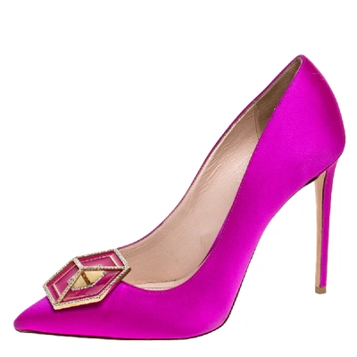 Pre-owned Nicholas Kirkwood Fuchsia Pink Satin Eden Jeweled Pointed Toe Pumps Size 41