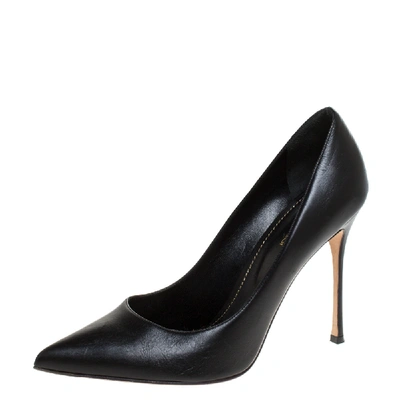 Pre-owned Sergio Rossi Black Leather Pointed Toe Pumps Size 39.5