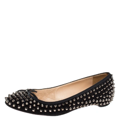 Pre-owned Christian Louboutin Black Suede Spiked Big Kiss Ballet Flats Size 40