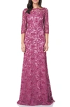 Js Collections Lace Column Gown In Mauve