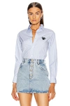 Comme Des Garçons Play Heart-patch Striped Shirt In Blue