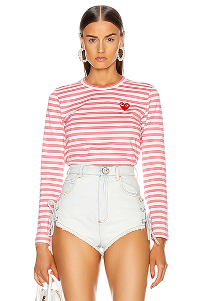 Comme Des Garçons Play Striped Tee In Pink