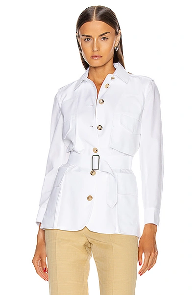 Max Mara Orfeo Belted Cotton-twill Jacket In White