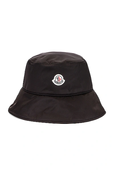 Moncler Wide Brim Nylon Bucket Hat In Black