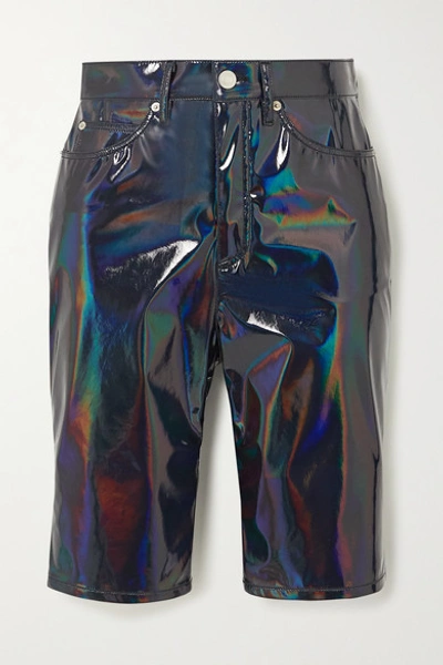 We11 Done Iridescent Faux Patent-leather Shorts In Navy