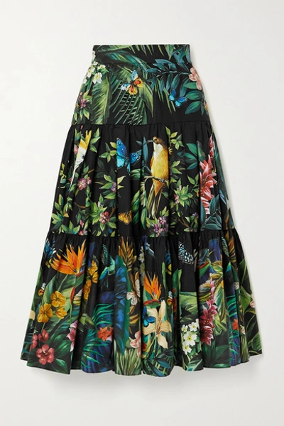 Dolce & Gabbana Tiered Printed Cotton-poplin Midi Skirt In Multicolor