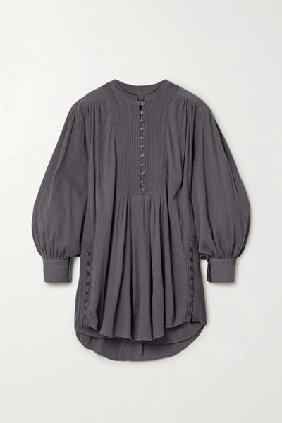Isabel Marant Yacolt Gathered Crinkled Cotton-voile Mini Dress In Charcoal