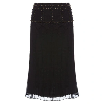 Nissa Black Embellished Silk Skirt