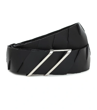 Bottega Veneta Intrecciato Weave Leather Belt In Black