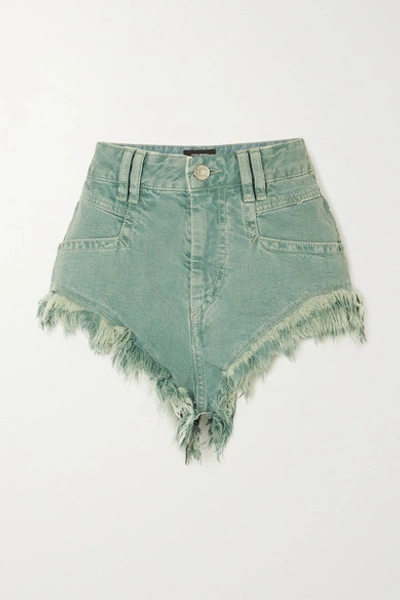 Isabel Marant Eneida Frayed Denim Shorts In Gray Green