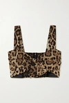 DOLCE & GABBANA KNOTTED LEOPARD-PRINT COTTON BUSTIER TOP