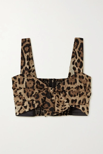 Dolce & Gabbana Knotted Leopard-print Cotton Bustier Top In Leopard Print
