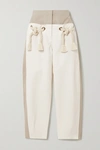 STELLA MCCARTNEY + NET SUSTAIN AMANDA TIE-DETAILED TWO-TONE BRUSHED-TWILL STRAIGHT-LEG PANTS