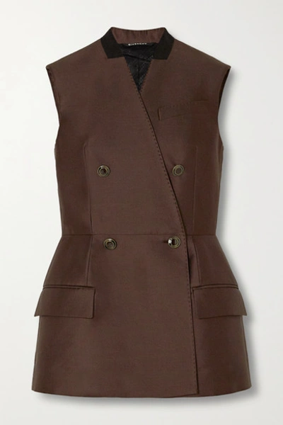 Givenchy Double-breasted Wool And Silk-blend Satin Vest In Brown