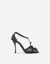 DOLCE & GABBANA POLISHED CALFSKIN AND MESH SANDALS WITH SMALL BOWS