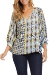 Karen Kane Mixed Scarf Print Peasant Top In Print