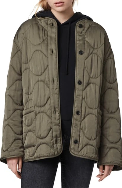 Allsaints Torin Quilted Jacket In Khaki Green