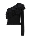 Philosophy Di Lorenzo Serafini One-shoulder Tiered Ruffled Knitted Sweater In Black