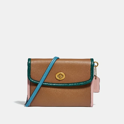 Coach Turnlock Flap Wallet In Colorblock In Brown