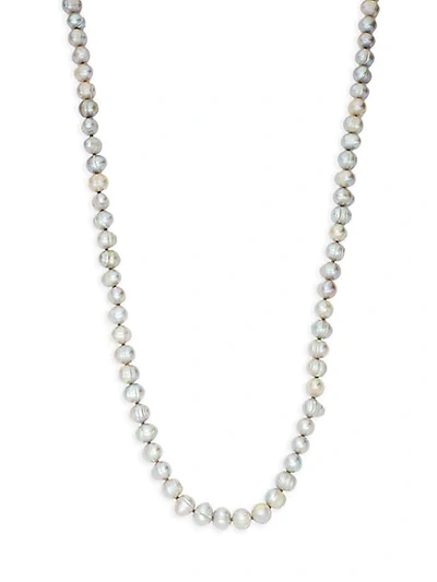 Bavna Sterling Silver, 7-8mm Grey Baroque Pearl & Diamond Elephant Necklace