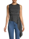 BCBGMAXAZRIA ASSYMETRIC DRAPED STRIPE TOP,0400012546255