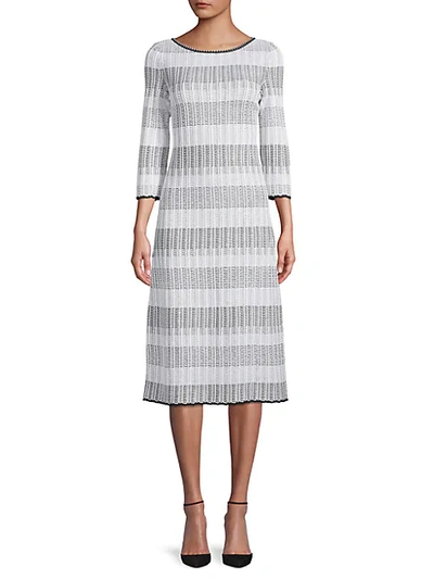 St John Stripe Knit Sheath Dress In Grey White Multi