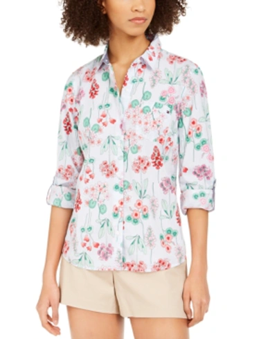 Tommy Hilfiger Cotton Floral-print Shirt In Cornell Stripe Marthas Garden- Coralie Multi