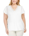 Calvin Klein Plus Size Flutter-sleeve Blouse In Soft White