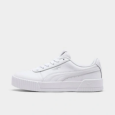 Puma Women's Carina Leather Casual Sneakers From Finish Line In White- White- Silver