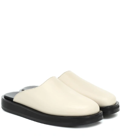 The Row Sabot Leather Mules With Shearling Footbed In Ivory
