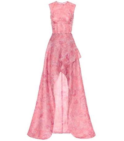 Costarellos Sleeveless Printed Organza Tulip Dress In Pink