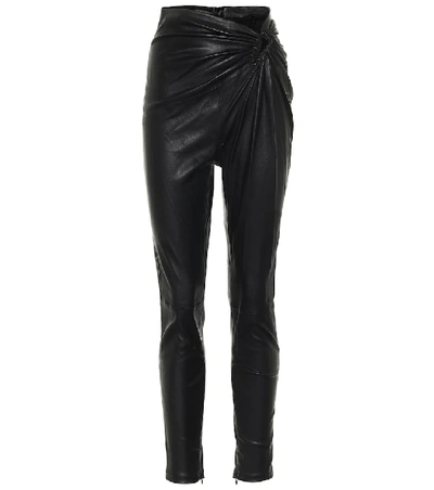 Ben Taverniti Unravel Project Ruched Leather Skinny Trousers In Black