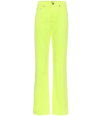 Kwaidan Editions High Waist Neon Cotton Denim Jeans In Neon Yellow