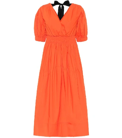 Self-portrait Tie-back Tiered V-neck Cotton Midi Dress In Orange