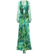 Versace Crystal-embellished Printed Silk-chiffon Gown In Green