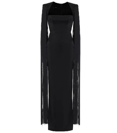 Alex Perry Dallas Fringe-accented Overlay Gown In Black