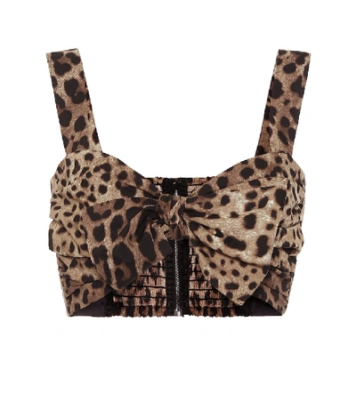 Dolce & Gabbana Bow Front Leopard Printed Top In Neutrals