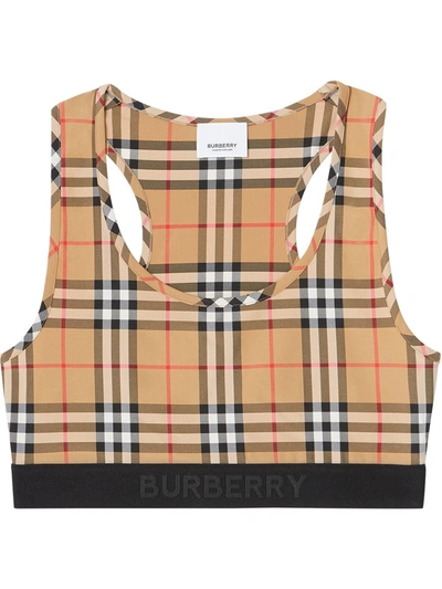 Burberry Sleeveless Check Crop Top In Archive Beige Ip Chk