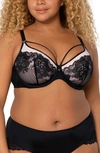 Curvy Couture Tulip Strappy Lace Push-up Bra In Black W/ Adobe Rose