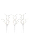 Brides And Hairpins Kassia Set Of 3 Pearl Hair Pins In Silver