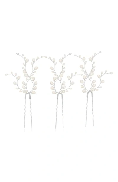 Brides And Hairpins Kassia Set Of 3 Pearl Hair Pins In Silver