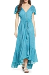 Tiare Hawaii Cheyenne Off The Shoulder Cover-up Maxi Dress In Polka Dot Turquoise
