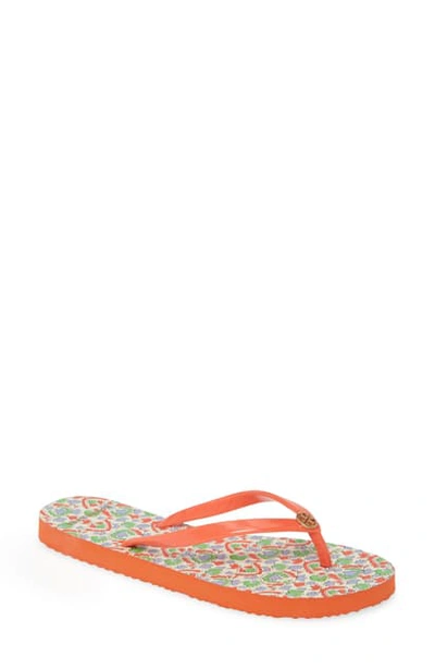Tory Burch Thin Flip Flop In Poppy Red / Legacy Paisley