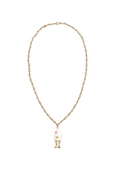 Marni Fish Pendant Necklace In Gold,white