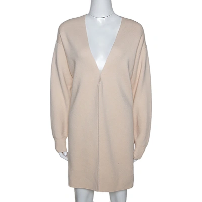 Pre-owned Chloé Buttercream Cashmere V Neck Sweater Dress M In Cream