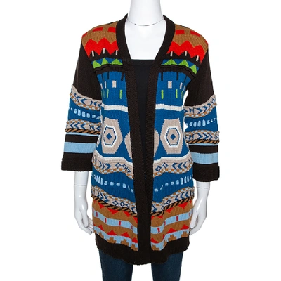 Pre-owned Etro Multicolor Geometric Jacquard Knit Open Front Cardigan S