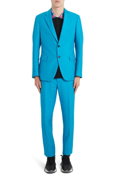 Versace Skinny Fit Mohair & Wool Suit In Turquoise